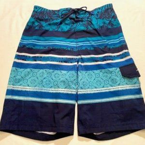 "Speedo" Men's Size "Small" Bold Stripe Board Shorts -Navy/Aqua/Blue (7784106)